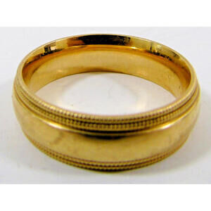 14k Yellow Gold Double Milgrain 6.4mm Wedding Band 7.5g Size 7